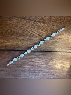 14K White Gold Plated Bracelet ✨ Crystal Link Elegant Design